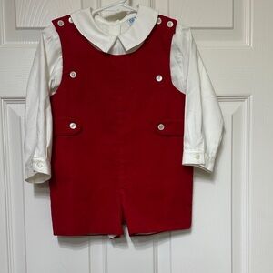 Luli & Me Boys Red Romper with White Shirt